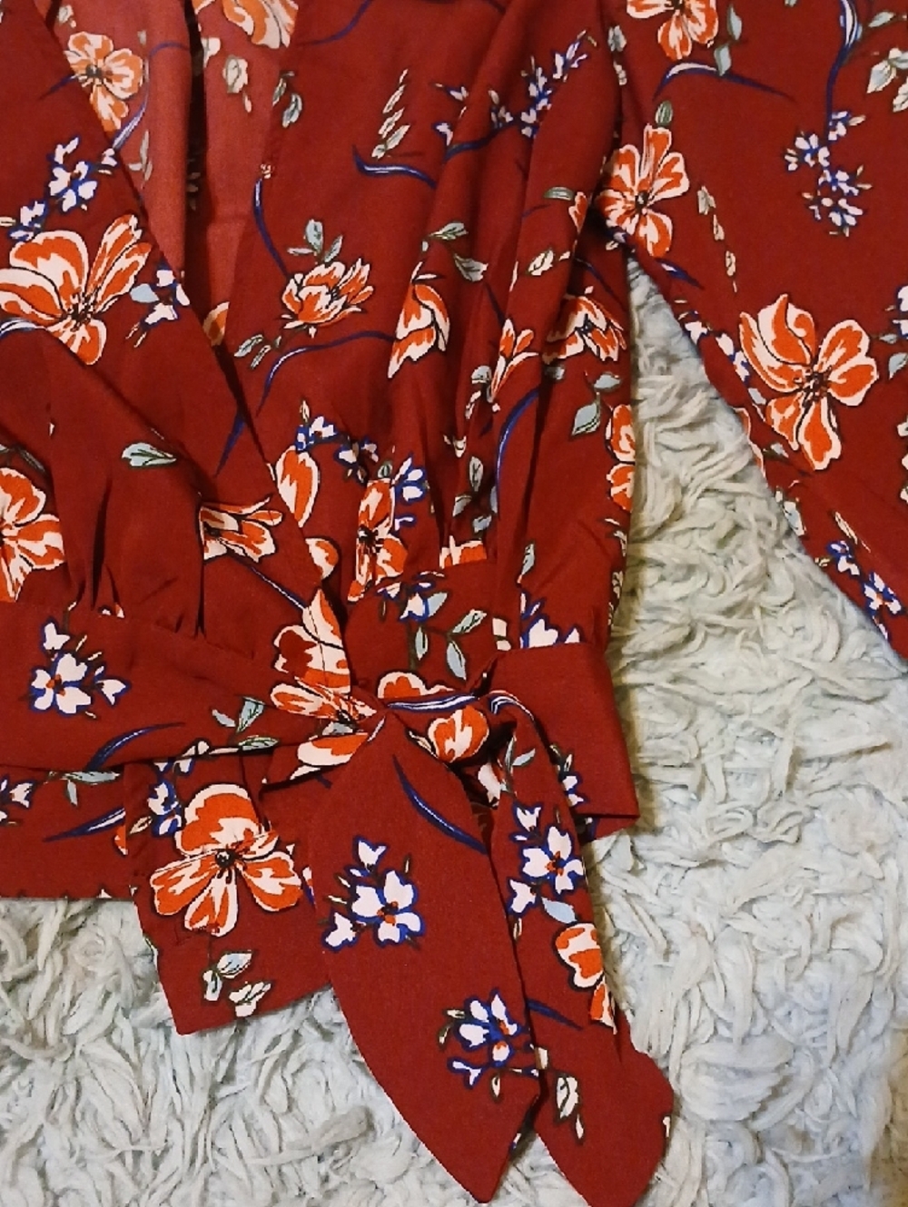 Japna Rust Red Floral Wrap Tie Blouse - Picture 4 of 6